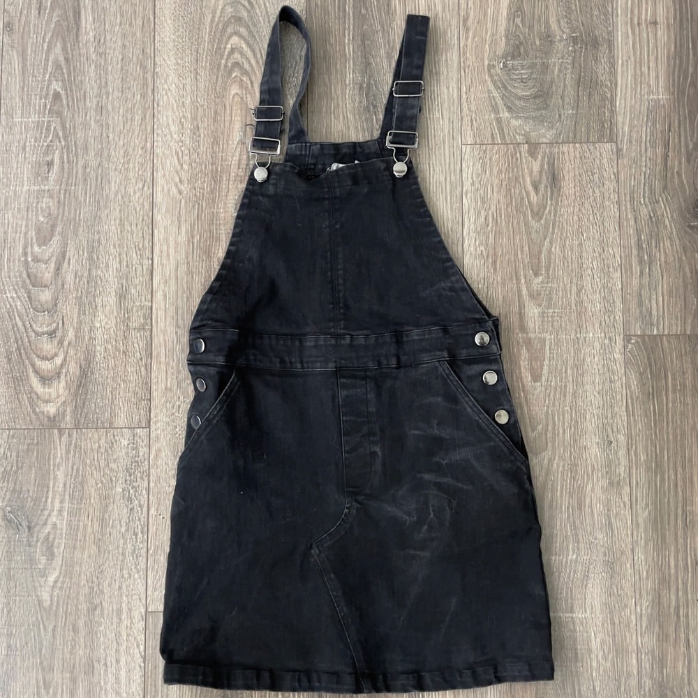 Harper Heritage Francescas Black Denim Overall Dress Pinafore Mini Skirt Small